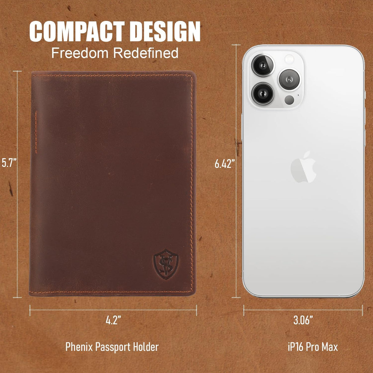 Phoenix Leather Passport Holder, Full Grain Leather Travel Wallet - Slim, Bifold, RFID Blocking, ID Window, Coin Pocket, Card Slots, SIM Slots, AirTag Holder