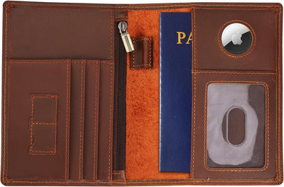Phoenix Leather Passport Holder, Full Grain Leather Travel Wallet - Slim, Bifold, RFID Blocking, ID Window, Coin Pocket, Card Slots, SIM Slots, AirTag Holder