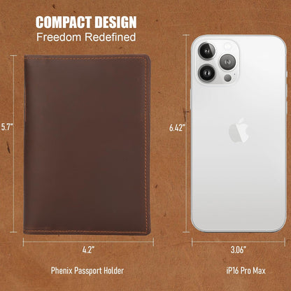 Phoenix Leather Passport Holder, Full Grain Leather Travel Wallet - Slim, Bifold, RFID Blocking, ID Window, Coin Pocket, Card Slots, SIM Slots, AirTag Holder