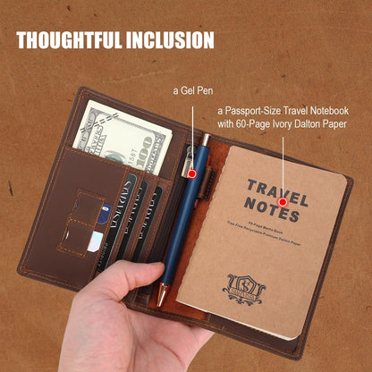 Phoenix Leather Passport Holder, Full Grain Leather Travel Wallet - Slim, Bifold, RFID Blocking, ID Window, Coin Pocket, Card Slots, SIM Slots, AirTag Holder