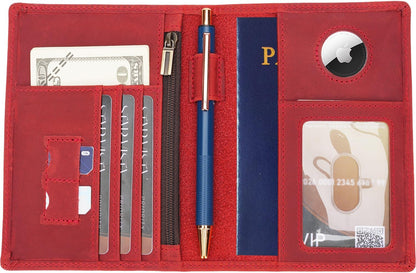 Phoenix Leather Passport Holder, Full Grain Leather Travel Wallet - Slim, Bifold, RFID Blocking, ID Window, Coin Pocket, Card Slots, SIM Slots, AirTag Holder
