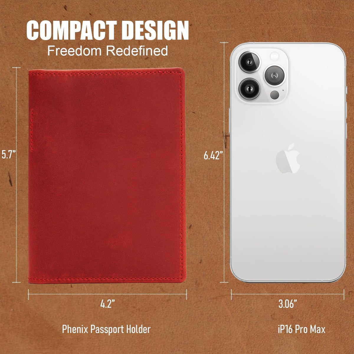 Phoenix Leather Passport Holder, Full Grain Leather Travel Wallet - Slim, Bifold, RFID Blocking, ID Window, Coin Pocket, Card Slots, SIM Slots, AirTag Holder