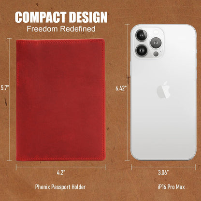 Phoenix Leather Passport Holder, Full Grain Leather Travel Wallet - Slim, Bifold, RFID Blocking, ID Window, Coin Pocket, Card Slots, SIM Slots, AirTag Holder