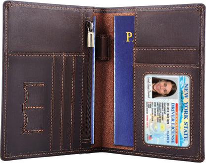 Phoenix Leather Passport Holder, Full Grain Leather Travel Wallet - Slim, Bifold, RFID Blocking, ID Window, Coin Pocket, Card Slots, SIM Slots, AirTag Holder