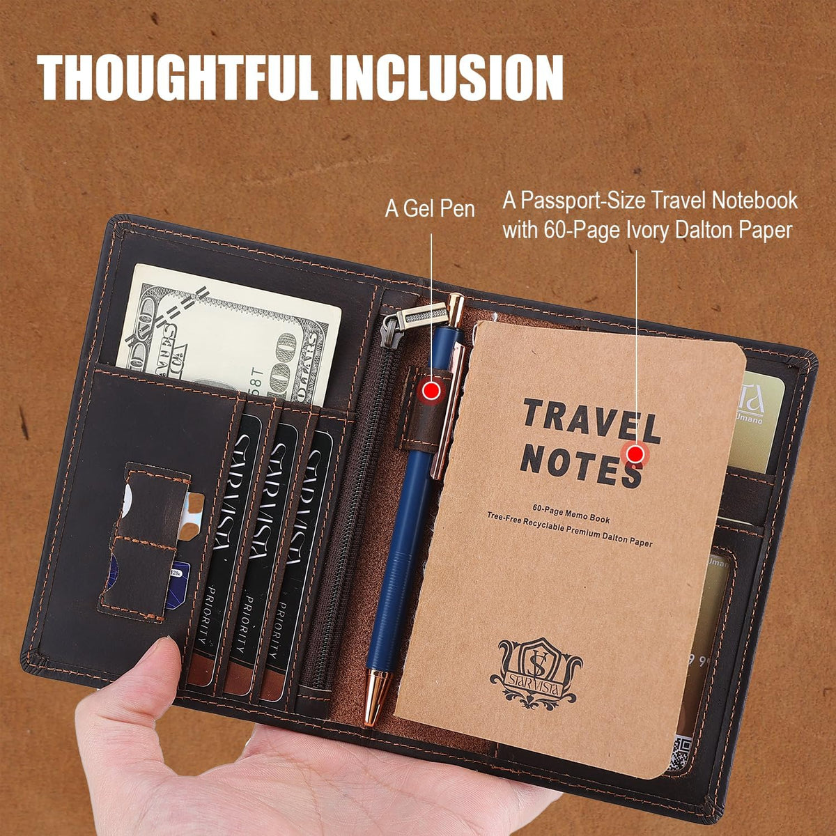 Phoenix Leather Passport Holder, Full Grain Leather Travel Wallet - Slim, Bifold, RFID Blocking, ID Window, Coin Pocket, Card Slots, SIM Slots, AirTag Holder
