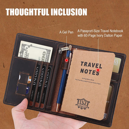 Phoenix Leather Passport Holder, Full Grain Leather Travel Wallet - Slim, Bifold, RFID Blocking, ID Window, Coin Pocket, Card Slots, SIM Slots, AirTag Holder