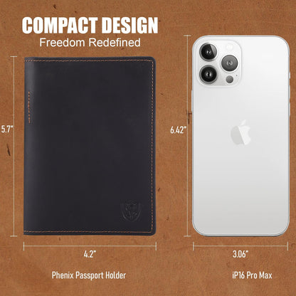 Phoenix Leather Passport Holder, Full Grain Leather Travel Wallet - Slim, Bifold, RFID Blocking, ID Window, Coin Pocket, Card Slots, SIM Slots, AirTag Holder