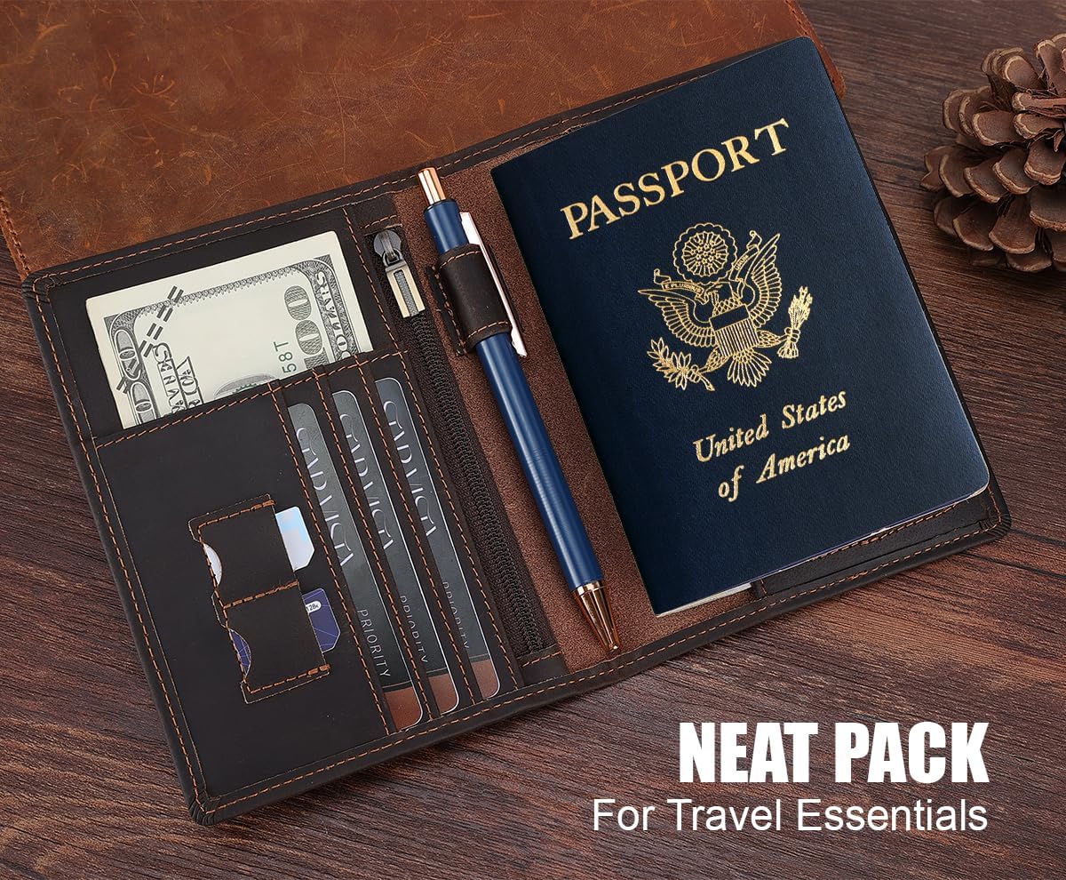 Phoenix Leather Passport Holder, Full Grain Leather Travel Wallet - Slim, Bifold, RFID Blocking, ID Window, Coin Pocket, Card Slots, SIM Slots, AirTag Holder