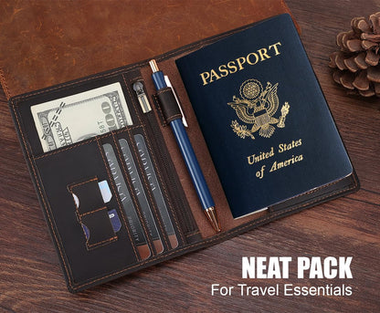 Phoenix Leather Passport Holder, Full Grain Leather Travel Wallet - Slim, Bifold, RFID Blocking, ID Window, Coin Pocket, Card Slots, SIM Slots, AirTag Holder