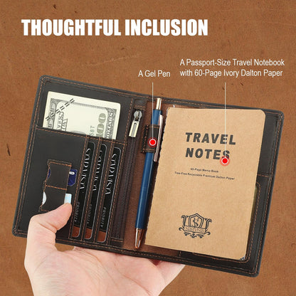 Phoenix Leather Passport Holder, Full Grain Leather Travel Wallet - Slim, Bifold, RFID Blocking, ID Window, Coin Pocket, Card Slots, SIM Slots, AirTag Holder
