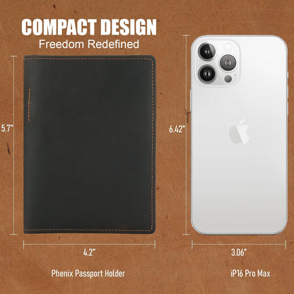 Phoenix Leather Passport Holder, Full Grain Leather Travel Wallet - Slim, Bifold, RFID Blocking, ID Window, Coin Pocket, Card Slots, SIM Slots, AirTag Holder