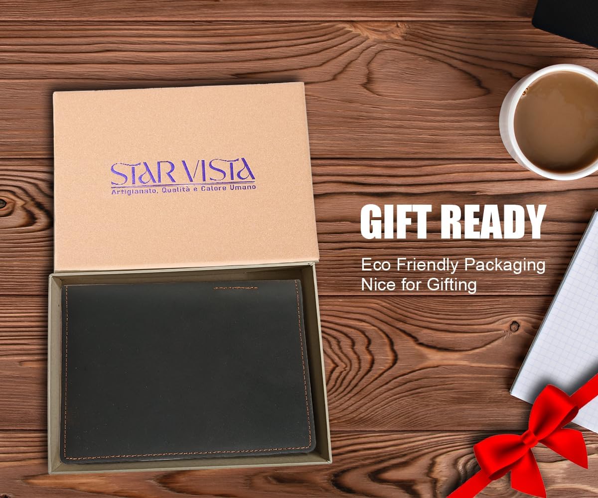 Phoenix Leather Passport Holder, Full Grain Leather Travel Wallet - Slim, Bifold, RFID Blocking, ID Window, Coin Pocket, Card Slots, SIM Slots, AirTag Holder