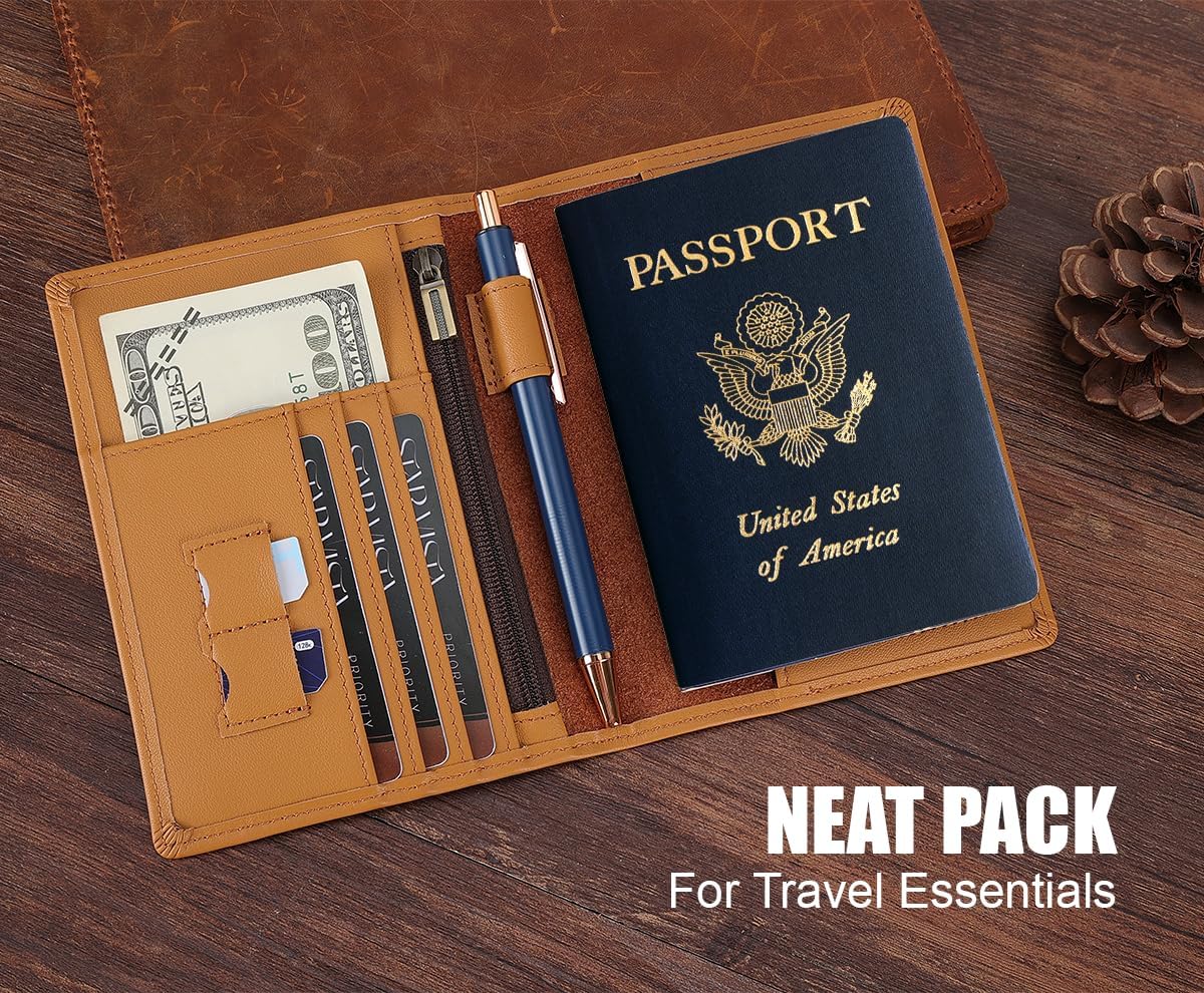 Phoenix Leather Passport Holder, Full Grain Leather Travel Wallet - Slim, Bifold, RFID Blocking, ID Window, Coin Pocket, Card Slots, SIM Slots, AirTag Holder