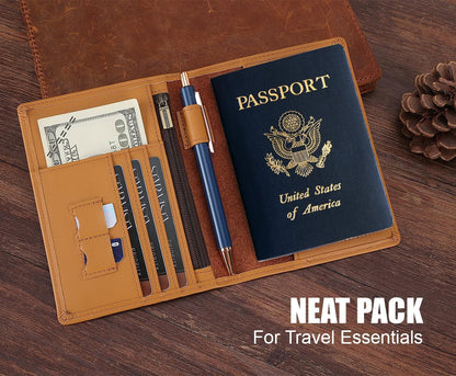 Phoenix Leather Passport Holder, Full Grain Leather Travel Wallet - Slim, Bifold, RFID Blocking, ID Window, Coin Pocket, Card Slots, SIM Slots, AirTag Holder