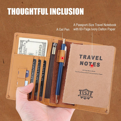Phoenix Leather Passport Holder, Full Grain Leather Travel Wallet - Slim, Bifold, RFID Blocking, ID Window, Coin Pocket, Card Slots, SIM Slots, AirTag Holder