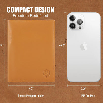 Phoenix Leather Passport Holder, Full Grain Leather Travel Wallet - Slim, Bifold, RFID Blocking, ID Window, Coin Pocket, Card Slots, SIM Slots, AirTag Holder