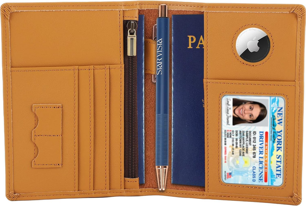 Phoenix Leather Passport Holder, Full Grain Leather Travel Wallet - Slim, Bifold, RFID Blocking, ID Window, Coin Pocket, Card Slots, SIM Slots, AirTag Holder