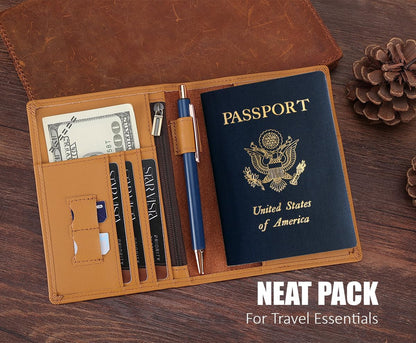 Phoenix Leather Passport Holder, Full Grain Leather Travel Wallet - Slim, Bifold, RFID Blocking, ID Window, Coin Pocket, Card Slots, SIM Slots, AirTag Holder