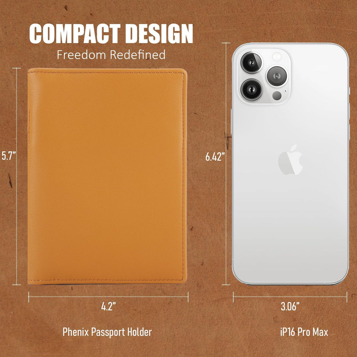 Phoenix Leather Passport Holder, Full Grain Leather Travel Wallet - Slim, Bifold, RFID Blocking, ID Window, Coin Pocket, Card Slots, SIM Slots, AirTag Holder