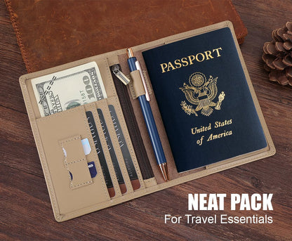 Phoenix Leather Passport Holder, Full Grain Leather Travel Wallet - Slim, Bifold, RFID Blocking, ID Window, Coin Pocket, Card Slots, SIM Slots, AirTag Holder