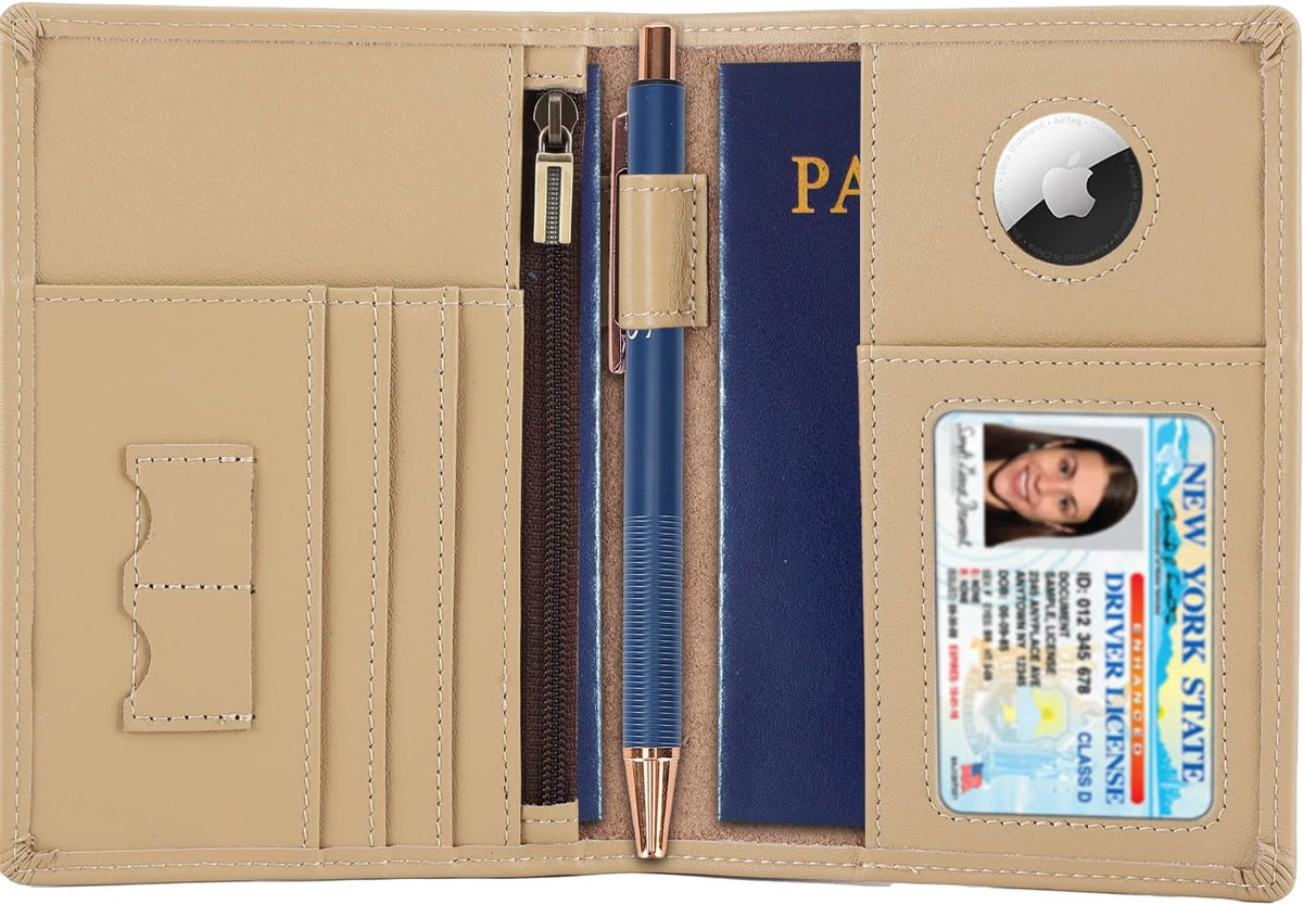 Phoenix Leather Passport Holder, Full Grain Leather Travel Wallet - Slim, Bifold, RFID Blocking, ID Window, Coin Pocket, Card Slots, SIM Slots, AirTag Holder