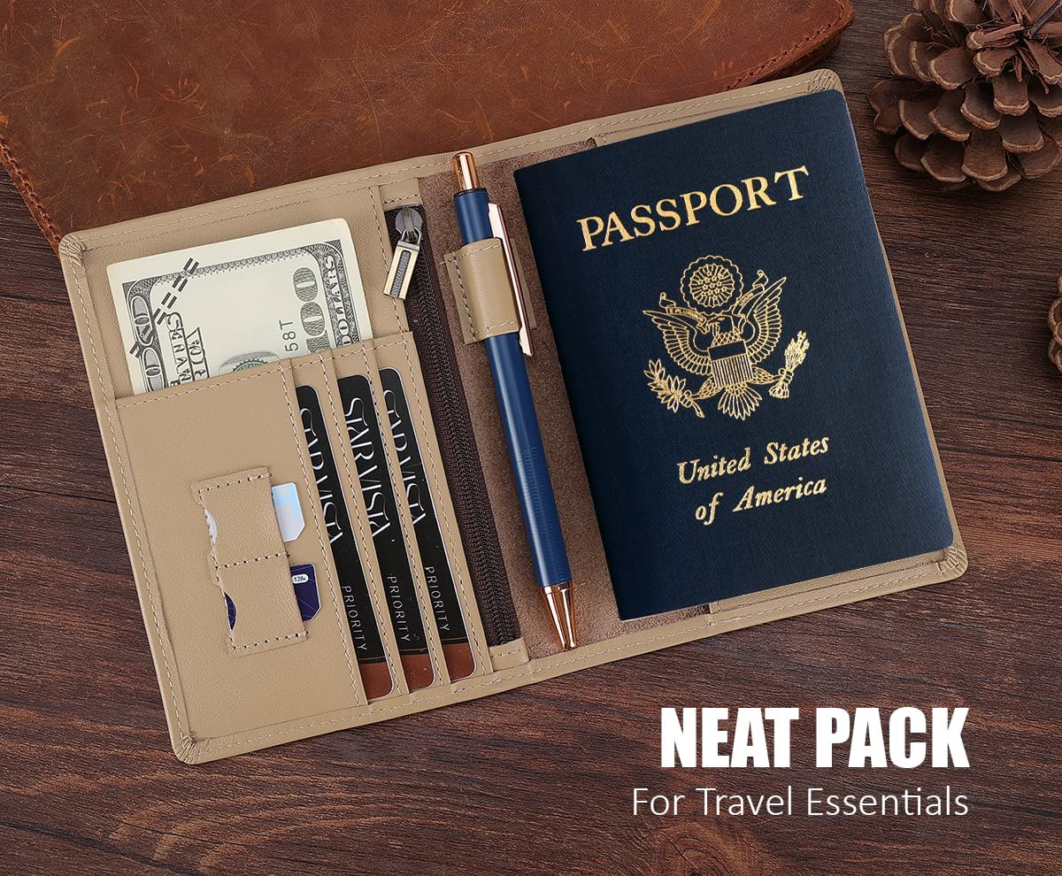 Phoenix Leather Passport Holder, Full Grain Leather Travel Wallet - Slim, Bifold, RFID Blocking, ID Window, Coin Pocket, Card Slots, SIM Slots, AirTag Holder