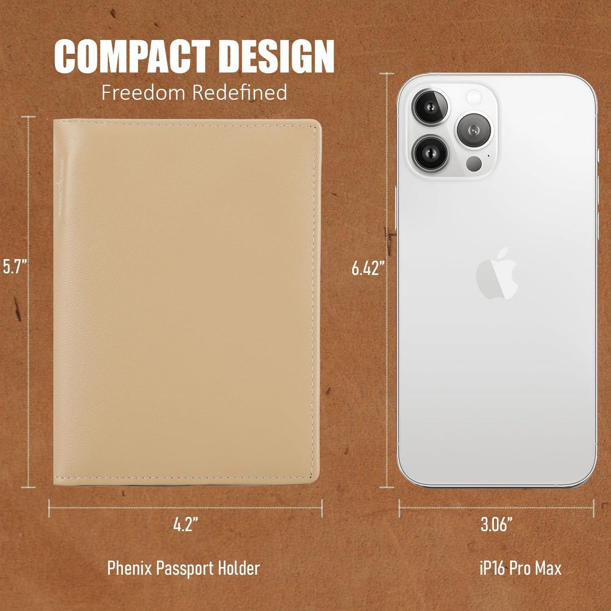 Phoenix Leather Passport Holder, Full Grain Leather Travel Wallet - Slim, Bifold, RFID Blocking, ID Window, Coin Pocket, Card Slots, SIM Slots, AirTag Holder