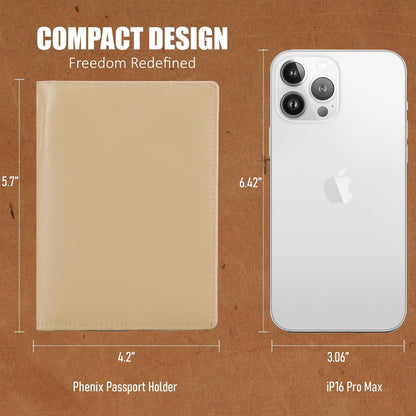Phoenix Leather Passport Holder, Full Grain Leather Travel Wallet - Slim, Bifold, RFID Blocking, ID Window, Coin Pocket, Card Slots, SIM Slots, AirTag Holder