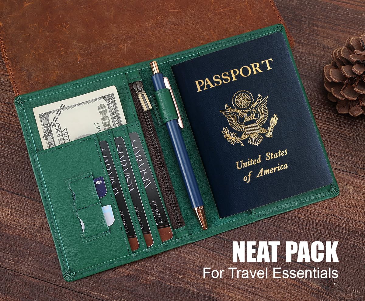 Phoenix Leather Passport Holder, Full Grain Leather Travel Wallet - Slim, Bifold, RFID Blocking, ID Window, Coin Pocket, Card Slots, SIM Slots, AirTag Holder