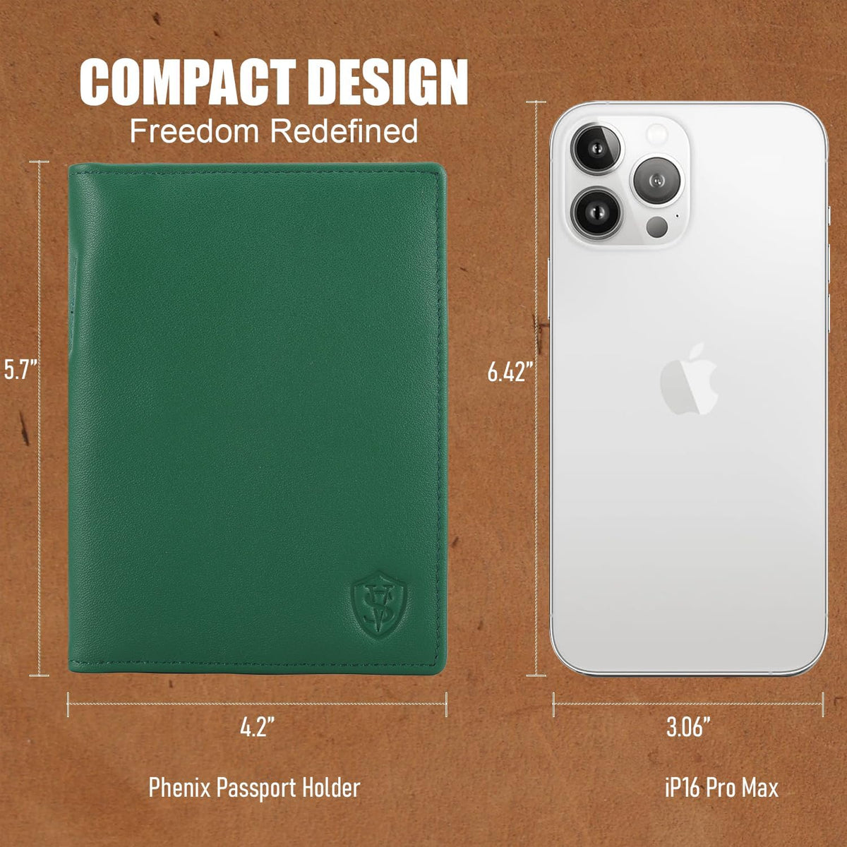 Phoenix Leather Passport Holder, Full Grain Leather Travel Wallet - Slim, Bifold, RFID Blocking, ID Window, Coin Pocket, Card Slots, SIM Slots, AirTag Holder