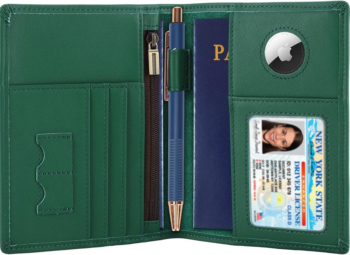 Phoenix Leather Passport Holder, Full Grain Leather Travel Wallet - Slim, Bifold, RFID Blocking, ID Window, Coin Pocket, Card Slots, SIM Slots, AirTag Holder