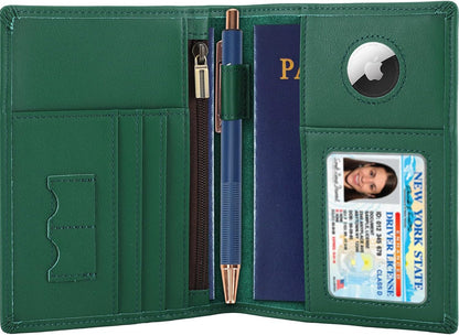Phoenix Leather Passport Holder, Full Grain Leather Travel Wallet - Slim, Bifold, RFID Blocking, ID Window, Coin Pocket, Card Slots, SIM Slots, AirTag Holder