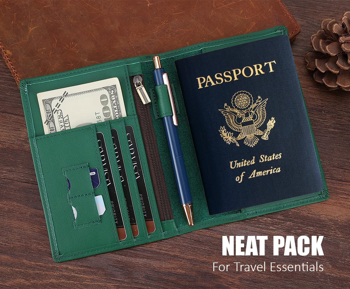 Phoenix Leather Passport Holder, Full Grain Leather Travel Wallet - Slim, Bifold, RFID Blocking, ID Window, Coin Pocket, Card Slots, SIM Slots, AirTag Holder