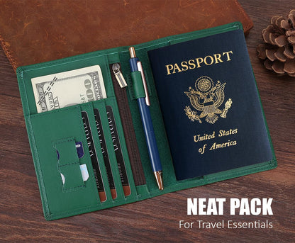 Phoenix Leather Passport Holder, Full Grain Leather Travel Wallet - Slim, Bifold, RFID Blocking, ID Window, Coin Pocket, Card Slots, SIM Slots, AirTag Holder