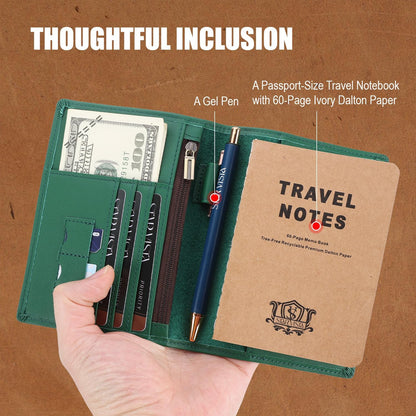Phoenix Leather Passport Holder, Full Grain Leather Travel Wallet - Slim, Bifold, RFID Blocking, ID Window, Coin Pocket, Card Slots, SIM Slots, AirTag Holder