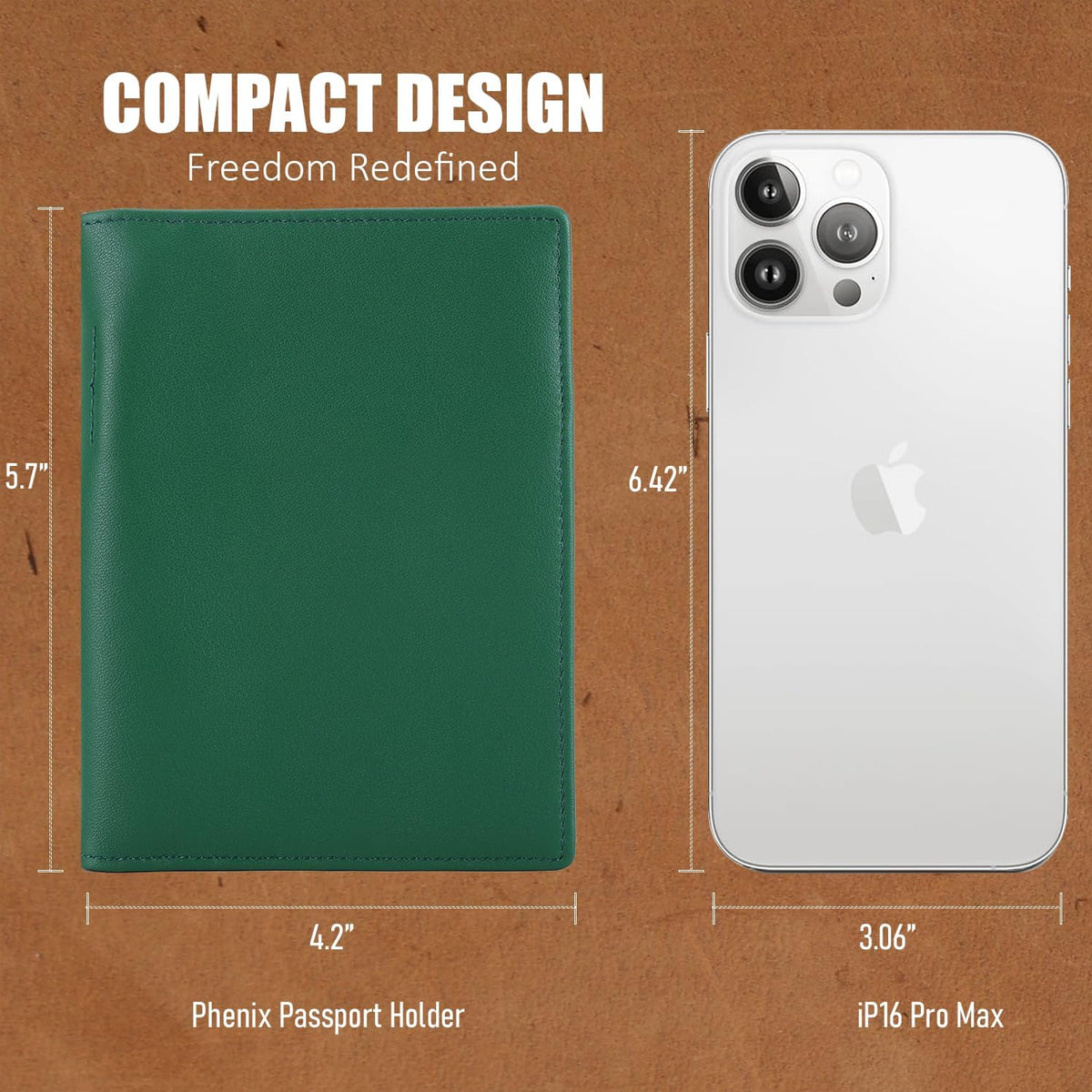 Phoenix Leather Passport Holder, Full Grain Leather Travel Wallet - Slim, Bifold, RFID Blocking, ID Window, Coin Pocket, Card Slots, SIM Slots, AirTag Holder