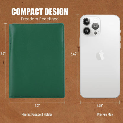 Phoenix Leather Passport Holder, Full Grain Leather Travel Wallet - Slim, Bifold, RFID Blocking, ID Window, Coin Pocket, Card Slots, SIM Slots, AirTag Holder