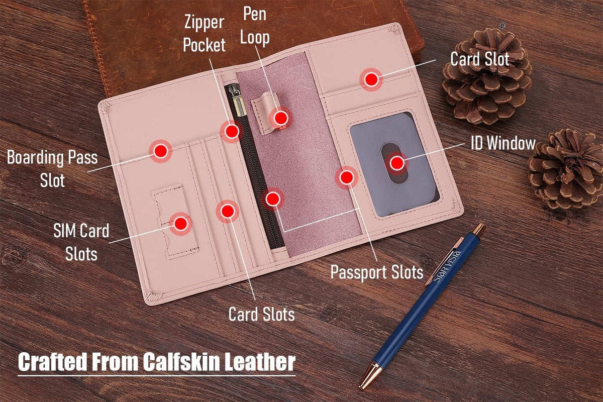 Phoenix Leather Passport Holder, Full Grain Leather Travel Wallet - Slim, Bifold, RFID Blocking, ID Window, Coin Pocket, Card Slots, SIM Slots, AirTag Holder