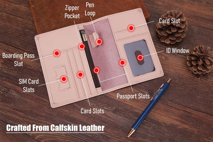 Phoenix Leather Passport Holder, Full Grain Leather Travel Wallet - Slim, Bifold, RFID Blocking, ID Window, Coin Pocket, Card Slots, SIM Slots, AirTag Holder