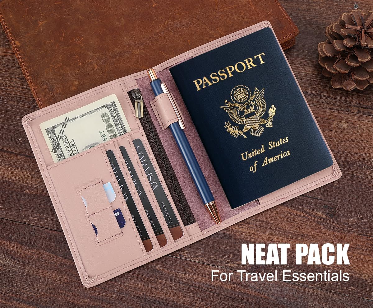 Phoenix Leather Passport Holder, Full Grain Leather Travel Wallet - Slim, Bifold, RFID Blocking, ID Window, Coin Pocket, Card Slots, SIM Slots, AirTag Holder
