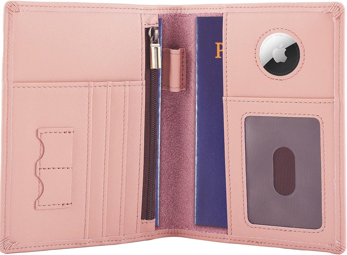 Phoenix Leather Passport Holder, Full Grain Leather Travel Wallet - Slim, Bifold, RFID Blocking, ID Window, Coin Pocket, Card Slots, SIM Slots, AirTag Holder