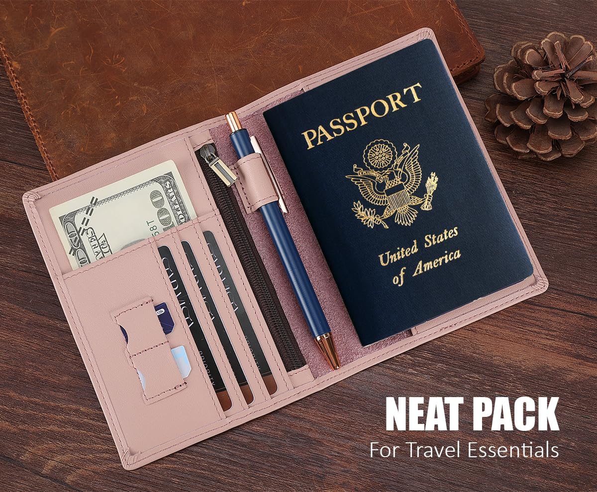 Phoenix Leather Passport Holder, Full Grain Leather Travel Wallet - Slim, Bifold, RFID Blocking, ID Window, Coin Pocket, Card Slots, SIM Slots, AirTag Holder