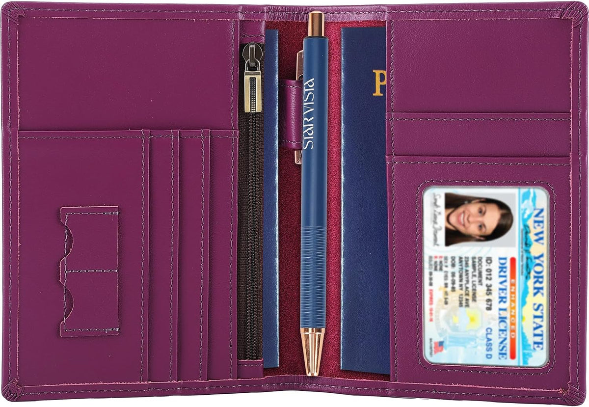 Phoenix Leather Passport Holder, Full Grain Leather Travel Wallet - Slim, Bifold, RFID Blocking, ID Window, Coin Pocket, Card Slots, SIM Slots, AirTag Holder