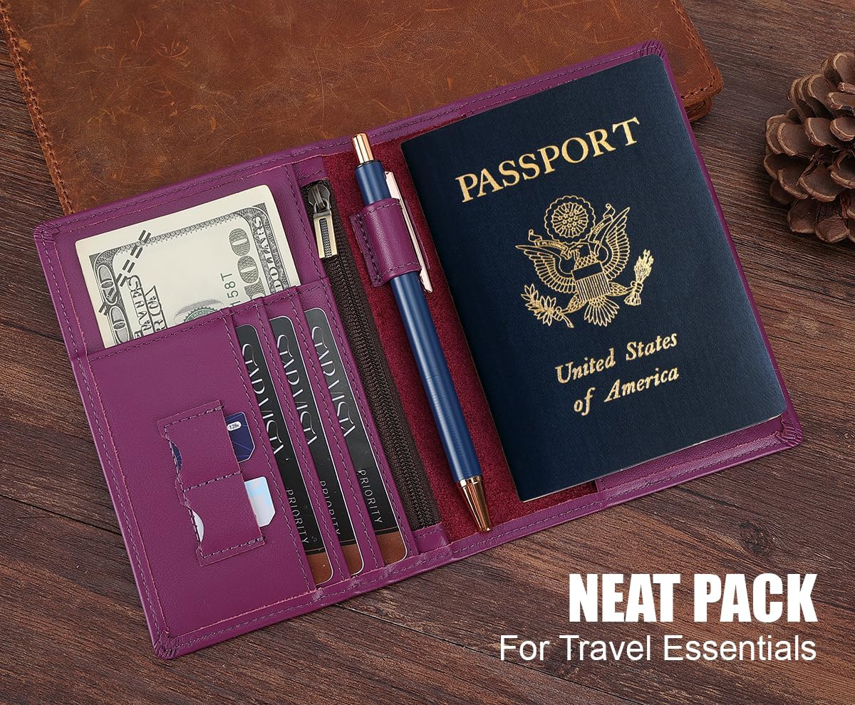 Phoenix Leather Passport Holder, Full Grain Leather Travel Wallet - Slim, Bifold, RFID Blocking, ID Window, Coin Pocket, Card Slots, SIM Slots, AirTag Holder