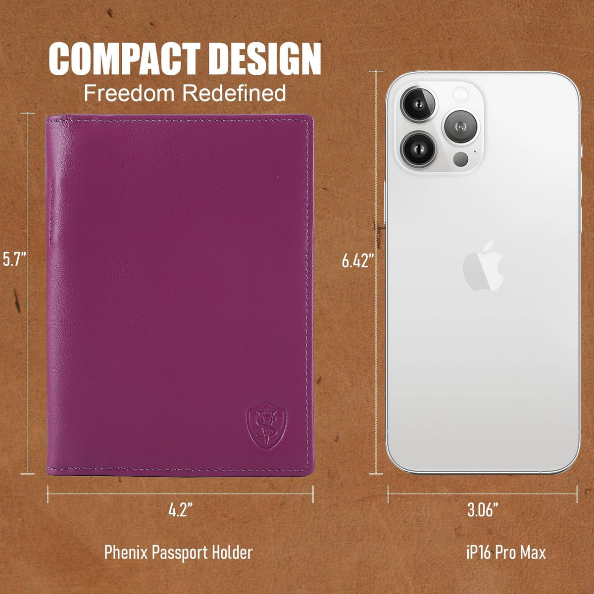 Phoenix Leather Passport Holder, Full Grain Leather Travel Wallet - Slim, Bifold, RFID Blocking, ID Window, Coin Pocket, Card Slots, SIM Slots, AirTag Holder
