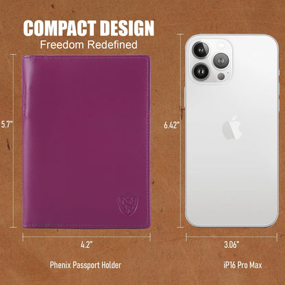 Phoenix Leather Passport Holder, Full Grain Leather Travel Wallet - Slim, Bifold, RFID Blocking, ID Window, Coin Pocket, Card Slots, SIM Slots, AirTag Holder