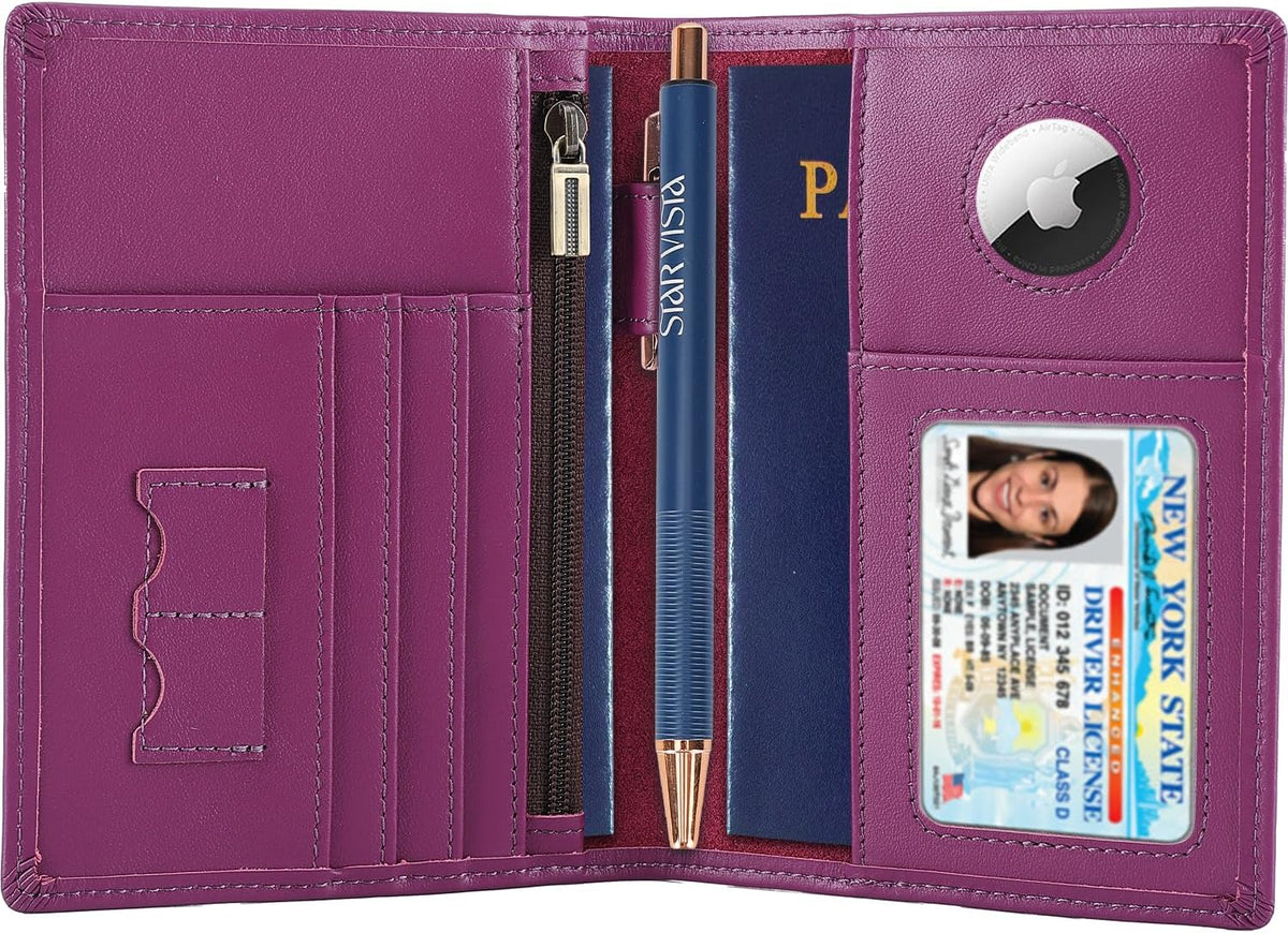 Phoenix Leather Passport Holder, Full Grain Leather Travel Wallet - Slim, Bifold, RFID Blocking, ID Window, Coin Pocket, Card Slots, SIM Slots, AirTag Holder