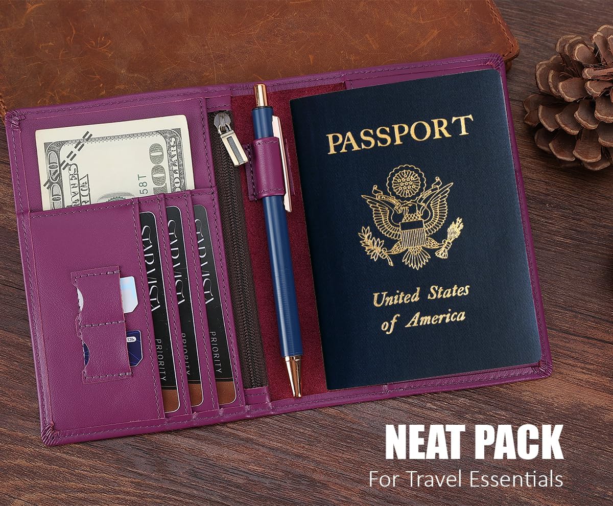 Phoenix Leather Passport Holder, Full Grain Leather Travel Wallet - Slim, Bifold, RFID Blocking, ID Window, Coin Pocket, Card Slots, SIM Slots, AirTag Holder