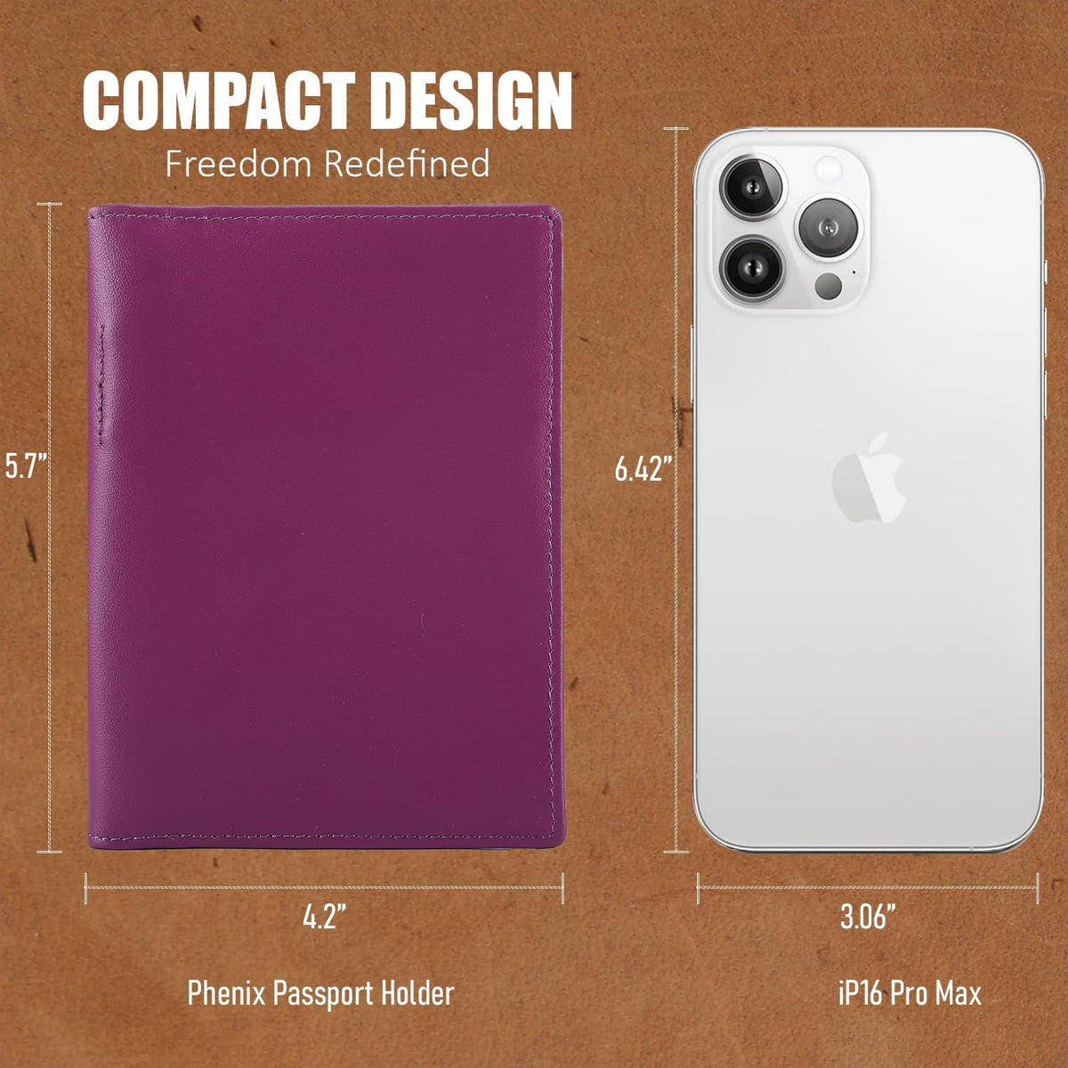 Phoenix Leather Passport Holder, Full Grain Leather Travel Wallet - Slim, Bifold, RFID Blocking, ID Window, Coin Pocket, Card Slots, SIM Slots, AirTag Holder