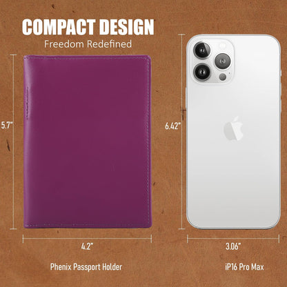Phoenix Leather Passport Holder, Full Grain Leather Travel Wallet - Slim, Bifold, RFID Blocking, ID Window, Coin Pocket, Card Slots, SIM Slots, AirTag Holder